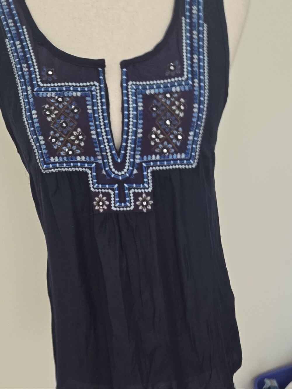 Laffaire Women's Navy Embroidered Sleeveless Top